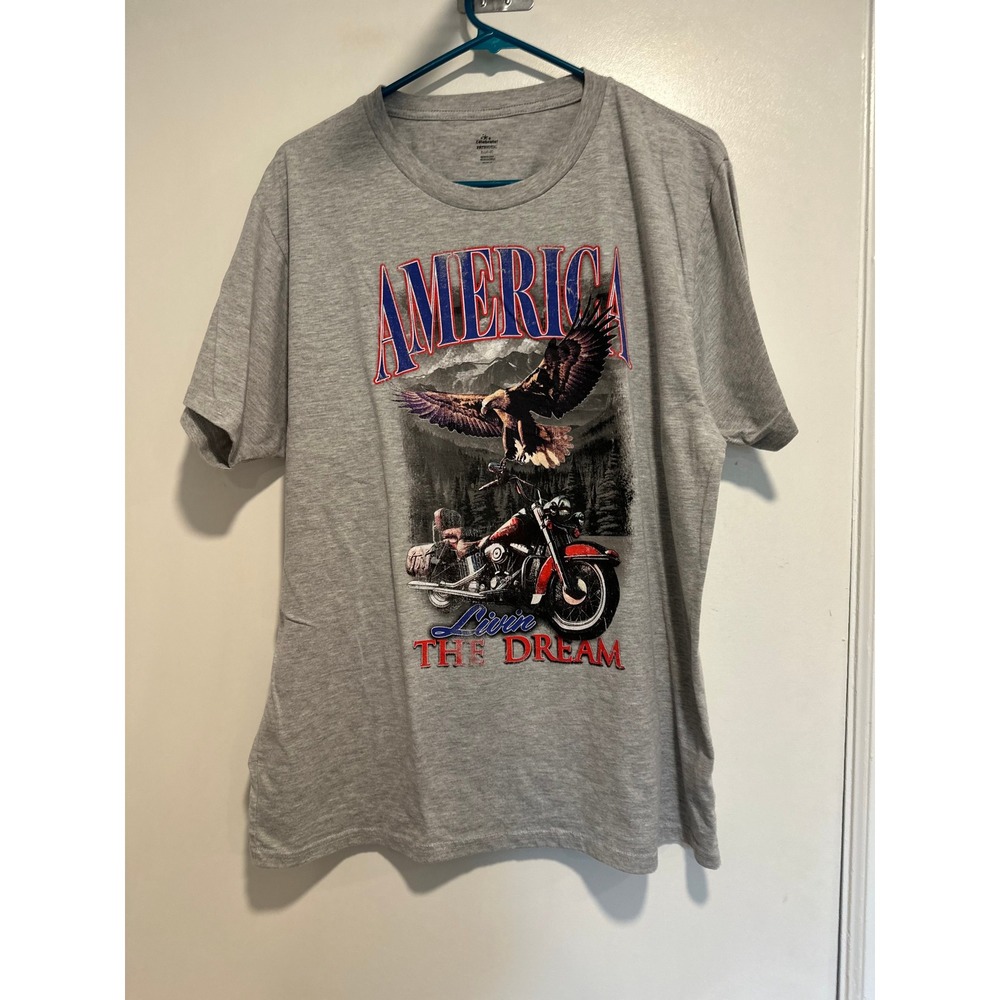 Way to Celebrate Biker Americana Graphic Tee Sz:XL Gray Eagle Motorcycle Cotton